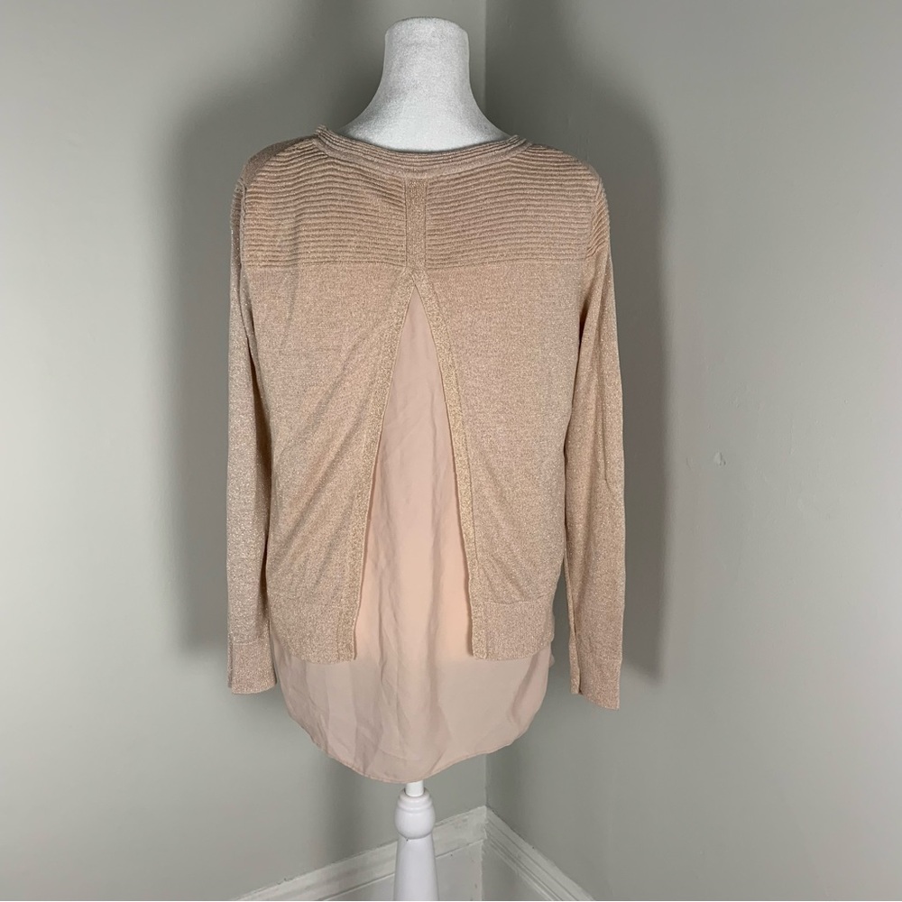 Blush Sparkly Double Layer Chiffon Fly Open Back High Low Sweater Fits Medium
